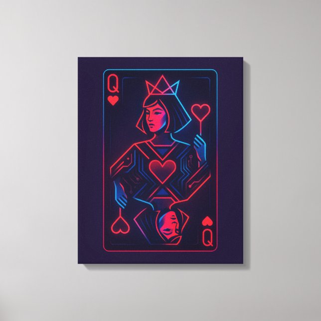 Toile Neon Queen of Hearts — Synthwave rétro-futuriste (Recto)