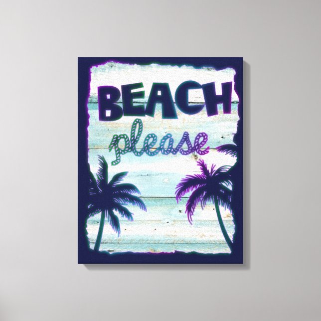 Toile Neon Tropical Beach Bois Vacances Palmiers (Recto)