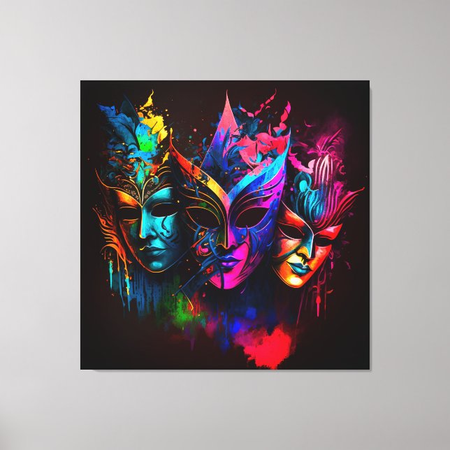 Toile Neon Venetian Carnival Mask I (Recto)