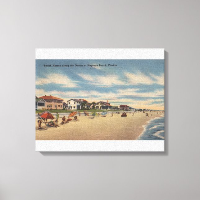 Toile Neptune Beach, FL - Vue des maisons de front de me (Recto)
