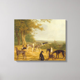 Toile Neuf Greyhounds dans un paysage (huile sur toile)