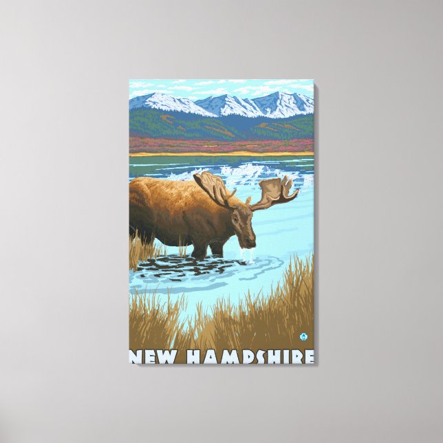 Toile New HampshireMoose Boire dans le lac (Recto)