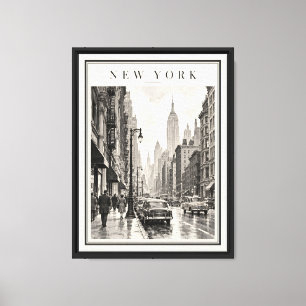 Toile New York City des années 1950 encadré en noir et b