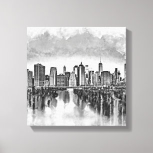 Toile New York City Manhattan Skyline - noir et blanc