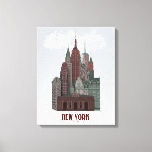Toile New York dans les nuages - Rouge foncé et vert