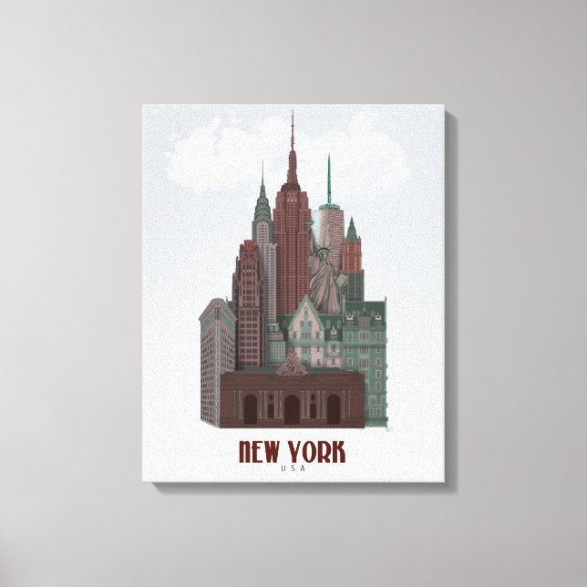 Toile New York dans les nuages - Rouge foncé et vert (Recto)