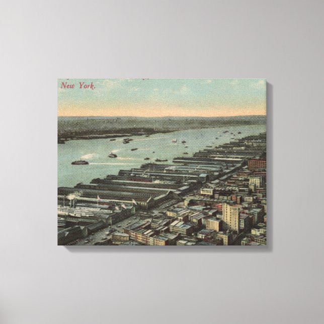 Toile New York, New York - North River View et Docks (Recto)