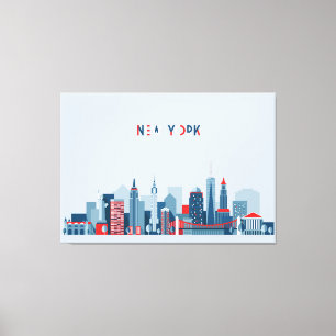 Toile New York Rouge, blanc et bleu