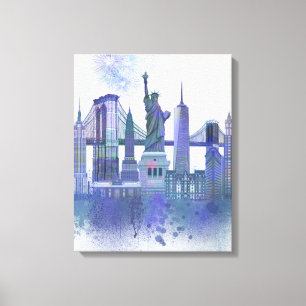 Toile New York Skyline - Aquarelle bleue