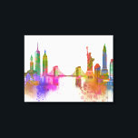 Toile New York Skyline - Arc en ciel<br><div class="desc">New York Skyline Rainbow Bright par Fab Funky. Il présente des sites célèbres de New York City dans un style aquarelle utilisant un arc-en-ciel de couleurs.</div>