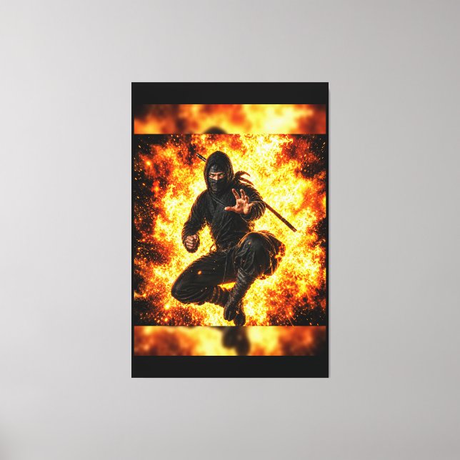 Toile Ninja Warrior dans le Feu 40x60 (Recto)