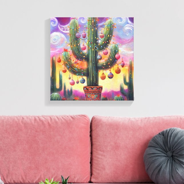 Toile Noël dans le désert Sud-Ouest Saguaro Cactus (Insitu(Salon))