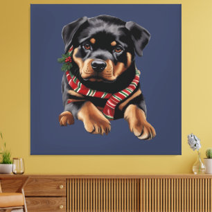 Toile Noël du chien de Xmas Rottweiler portant une échar