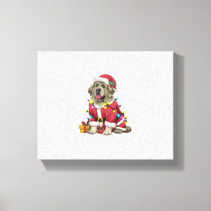 Toile Noël Éclairage Père Noël Terre-Neuve Chien Noël
