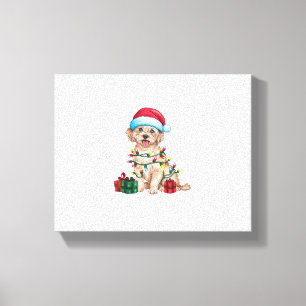 Toile Noël Éclairage Santa Chapeau Maltais Chien Noël