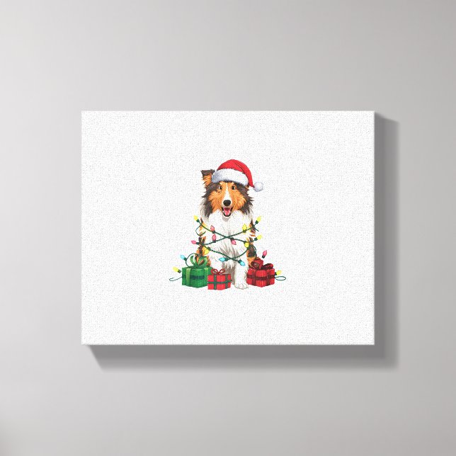 Toile Noël Éclairage Santa Hat Rough Collie Chien Noël (Recto)