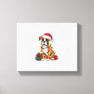 Toile Noël Feu d'éclairage Santa Hat Boxer Chien Noël