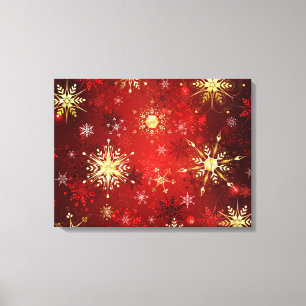Toile Noël Golden Snowflakes sur Arrière - plan rouge