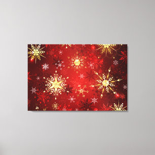 Toile Noël Golden Snowflakes sur Arrière - plan rouge