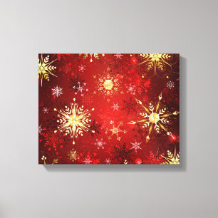 Toile Noël Golden Snowflakes sur Arrière - plan rouge