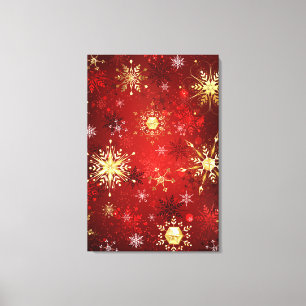 Toile Noël Golden Snowflakes sur Arrière - plan rouge