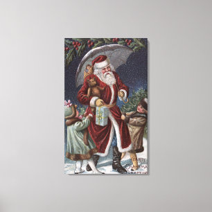 Toile Noël GreetingSanta avec le parapluie
