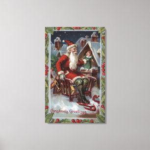 Toile Noël GreetingSanta sur Sleigh