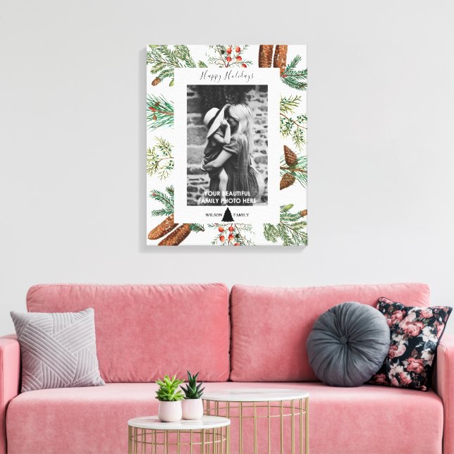 Toile Noël Joyeux Vacances Famille Photo Pine (Insitu(Salon))
