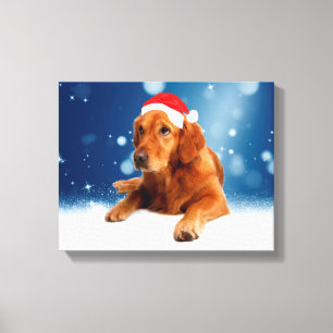 Toile Noël Mignonne Golden Retriever Chien Santa Hat Nei
