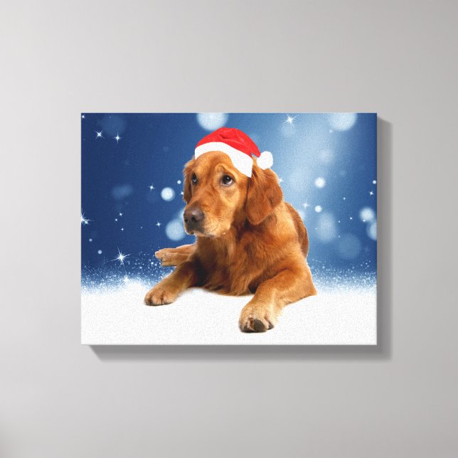 Toile Noël Mignonne Golden Retriever Chien Santa Hat Nei (Recto)