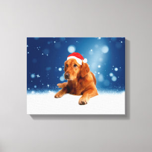 Toile Noël Mignonne Golden Retriever Chien Santa Hat Nei