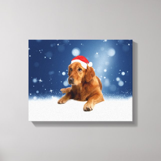 Toile Noël Mignonne Golden Retriever Chien Santa Hat Nei (Recto)