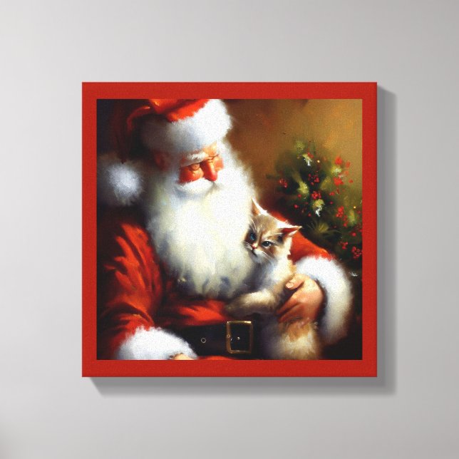 Toile Noël Père Noël et un chat 3 (Recto)