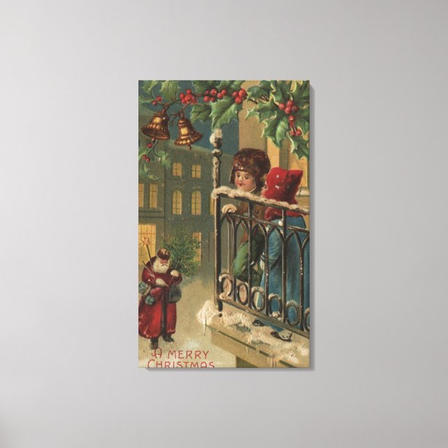 Toile Noël SalutationEnfants regarder Père Noël (Recto)