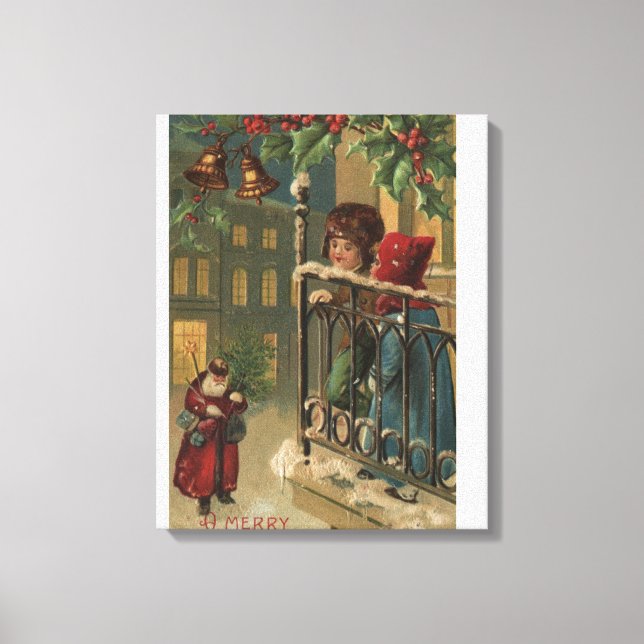 Toile Noël SalutationEnfants regarder Père Noël (Recto)