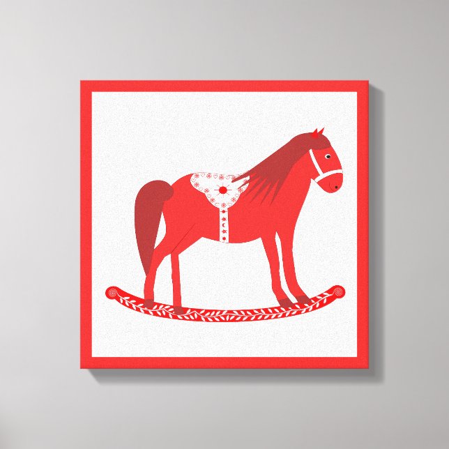 Toile Noël scandinave Cheval Rocking (Recto)