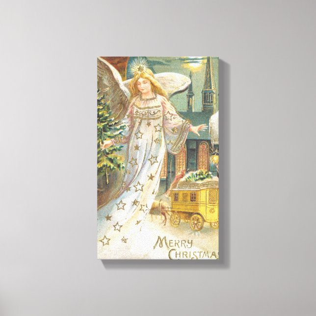 Toile Noël vintage, Ange victorien avec arbre (Recto)