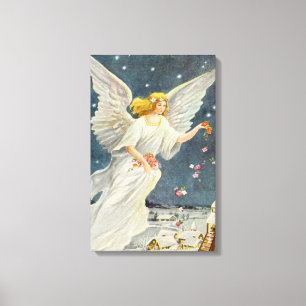 Toile Noël vintage ange victorien avec des étoiles roses
