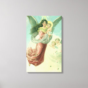 Toile Noël vintage, ange victorien avec l'Enfant Jésus