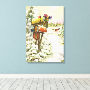 Toile Noël Vintage, boîtes aux lettres dans le paysage h