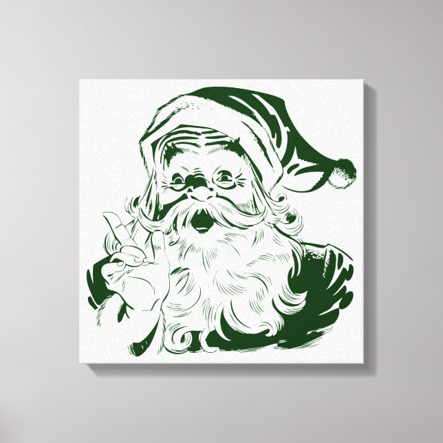 Toile Noël vintage, joyeux Père Noël rétro, vert (Recto)