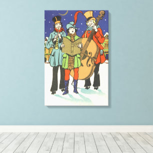 Toile Noël vintage, musiciens chantant des chants avec d
