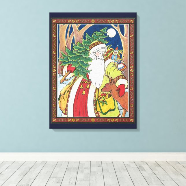 Toile Noël vintage, Père Noël en Forêt (Insitu (Plancher de Bois))