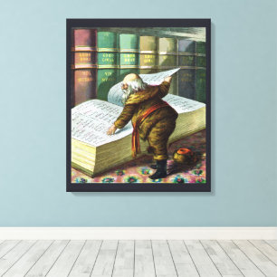 Toile Noël vintage, Père Noël Liste des enfants sages et