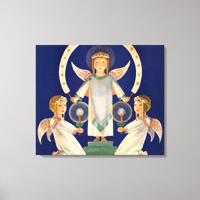 Toile Noël Vintage, Père Noël scandinave Lucia Angels (Recto)