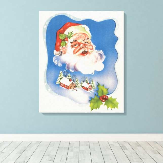 Toile Noël Vintage, Retro Jolly Santa Claus (Insitu (Plancher de Bois))