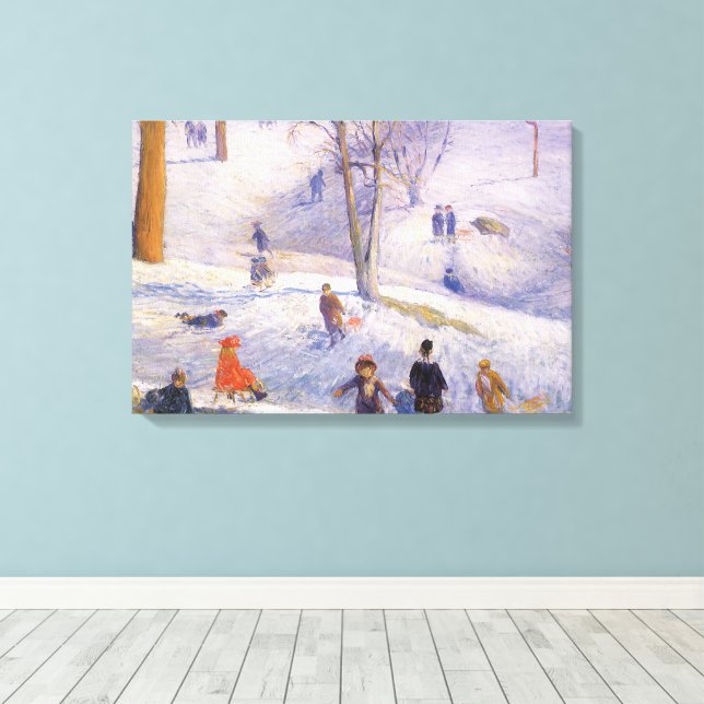 Toile Noël vintage, traîneau, Central Park Glackens (Insitu (Plancher de Bois))