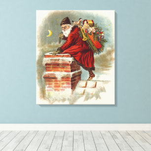 Toile Noël vintage victorien Saint Nicolas sur le toit