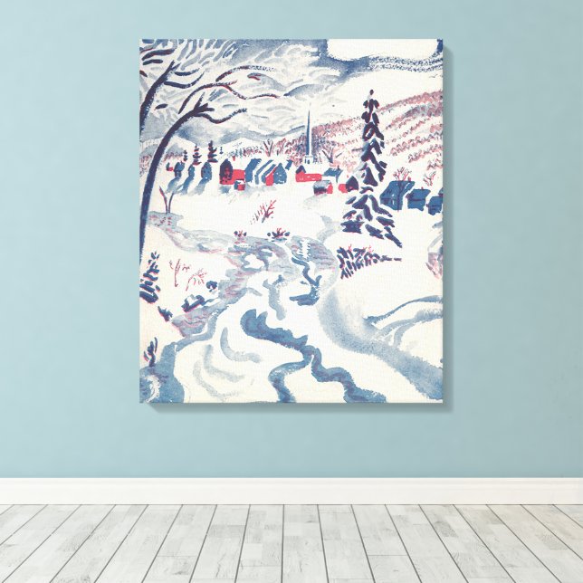 Toile Noël Vintage, Village d'hiver Neige (Insitu (Plancher de Bois))