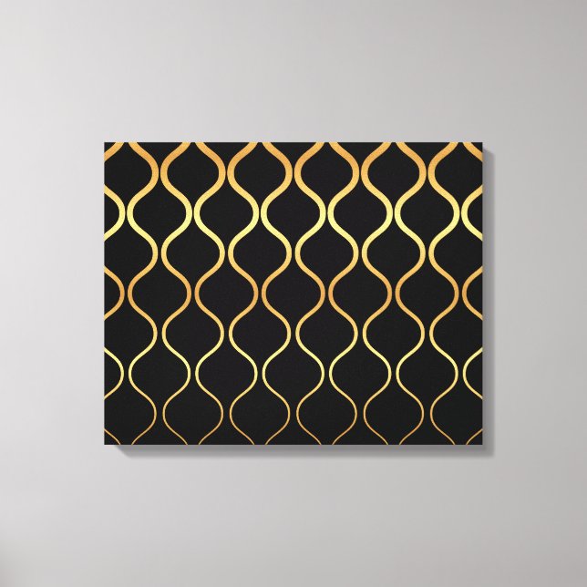 Toile Noir, or, cool, tendance, design abstrait rétro (Recto)